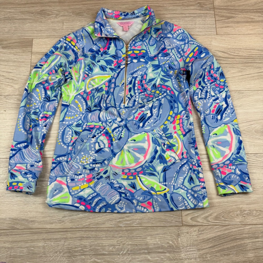 Lilly Pulitzer Lilly UPF 50+ Skipper Popover Blue Peri Pinch Sz XXS 1/4 Zip‎